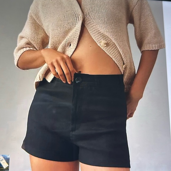 Anthropologie The Ettie Shorts by Maeve Womens 32 Black Pitched Linen high rise - Picture 2 of 9